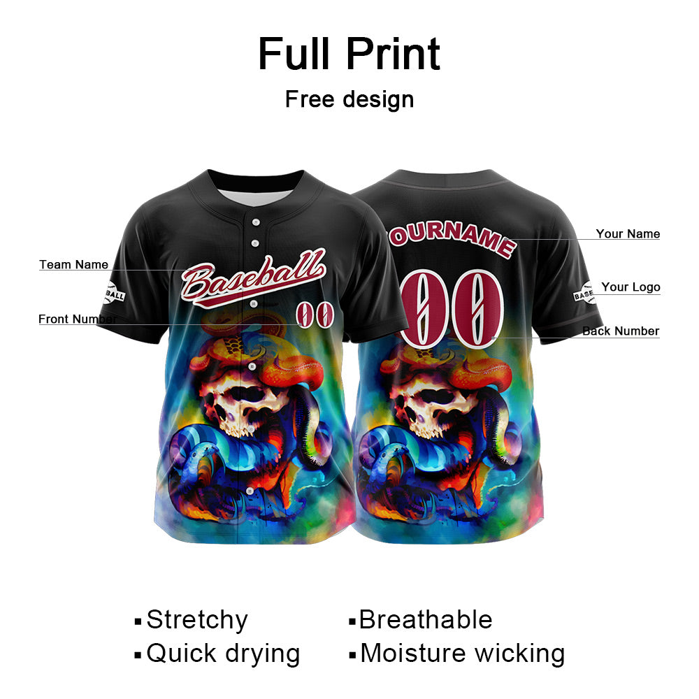 Camiseta de béisbol negra personalizada con botones para hombre mujer adulto y joven Nombre número y logotipo impresos