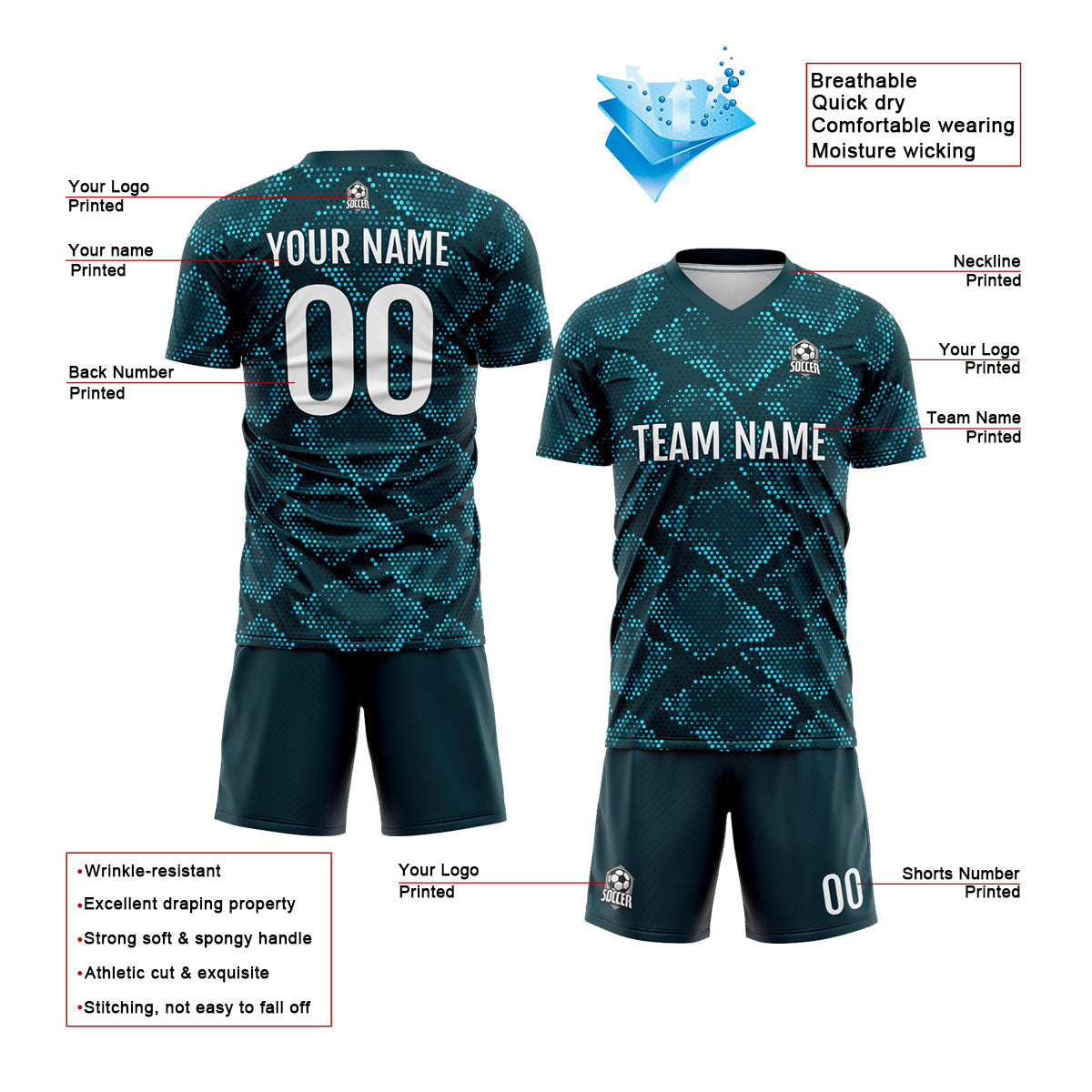 Conjunto personalizado de camiseta de uniforme verde oscuro para niños y adultos