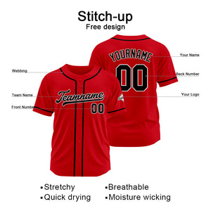 Camiseta de béisbol personalizada con diseño bordado & estilo hip hop & color rojo y negro