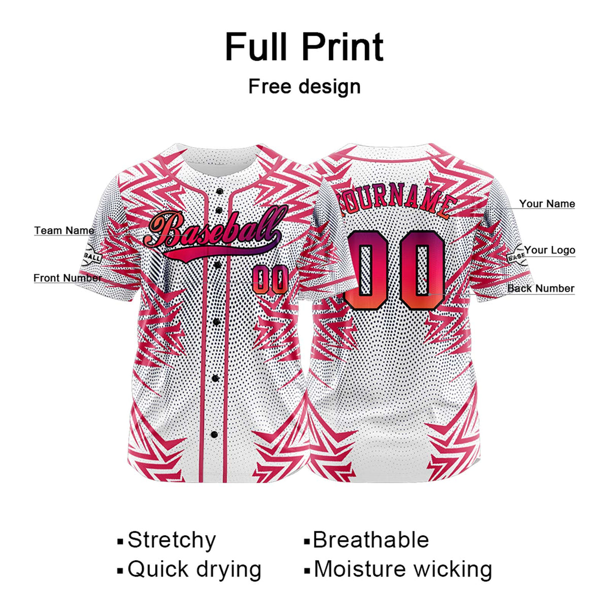 Camiseta de béisbol roja personalizada con botones para hombre mujer adulto y joven Estampado de nombre número y logotipo