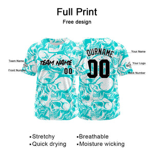 Camiseta de béisbol personalizada para hombres mujeres ni?os y jóvenes con bordados e impresión en azul claro y blanco