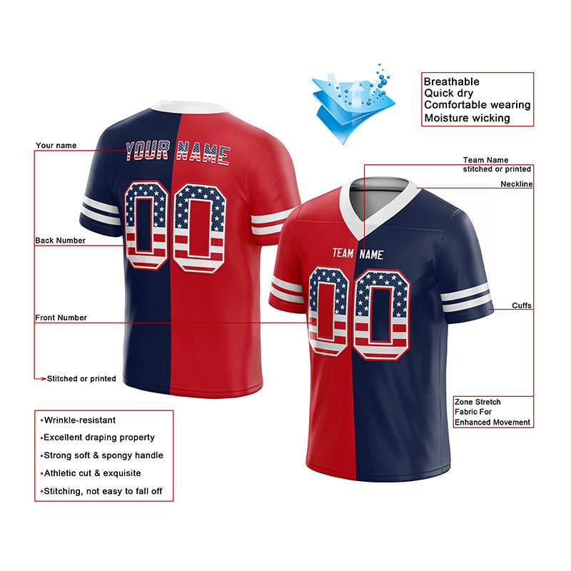 custom authentic usa flag football jersey navy-red-white mesh