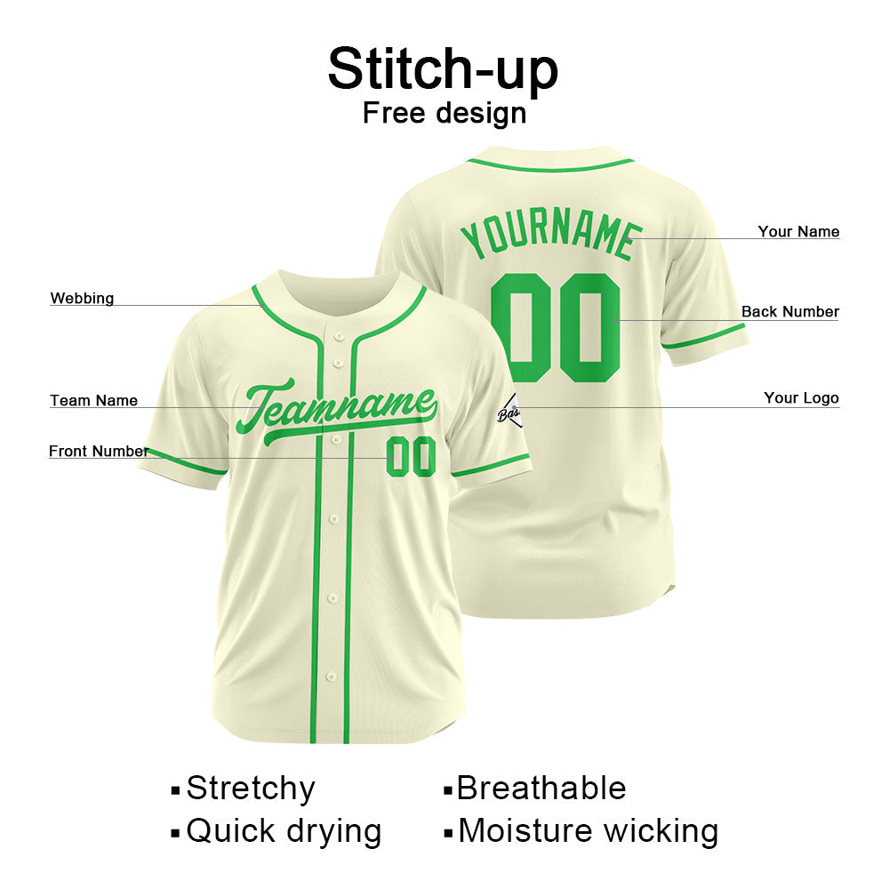 Camiseta de béisbol personalizada con diseño bordado & estilo hip hop & color crema-verde