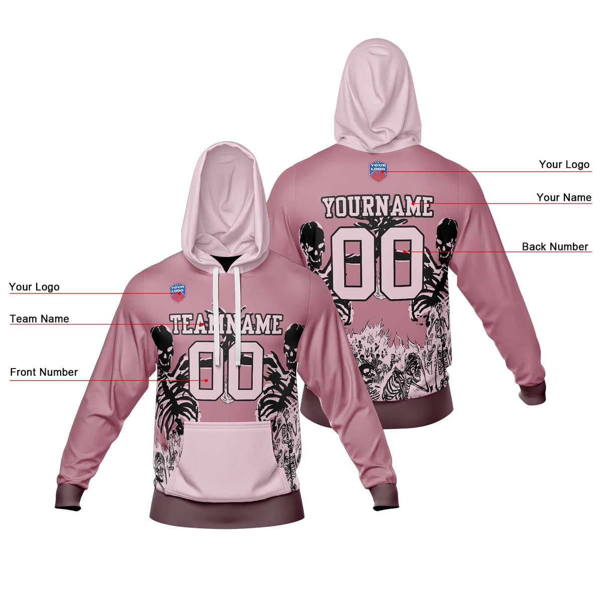 Sudadera con capucha degradada personalizada para hombre-mujer-niña o niño Imprime tu logotipo-nombre y número