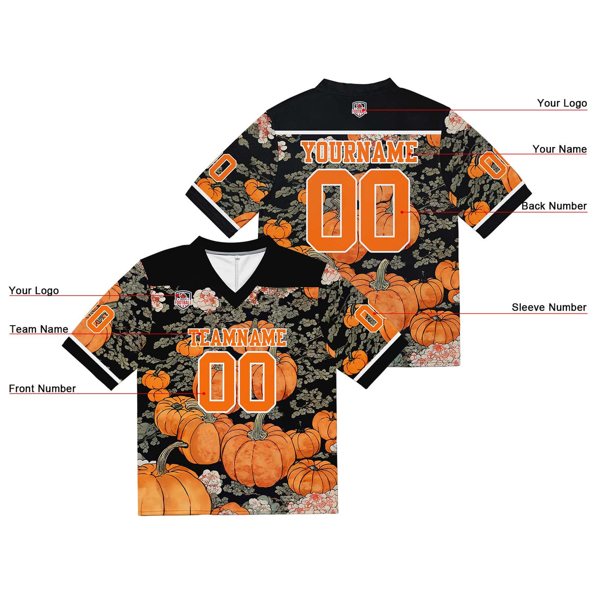 Camiseta de fútbol personalizada con nombre y número del equipo impresos y bordados-color negro