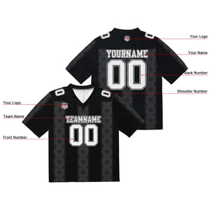 Camiseta de fútbol personalizada con franja estampada con el nombre y el número del equipo -Negra