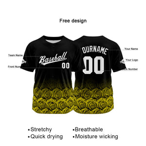 Dise?o personalizado de camiseta de béisbol con estampado completo en color rosa-amarillo
