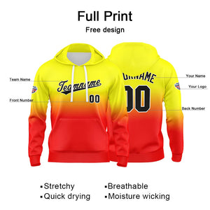 Sudadera con capucha personalizada con degradado para hombre-mujer-niña o niño Estampa tu logotipo-nombre o número en amarillo o rojo