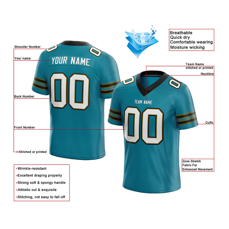 custom authentic football jersey teal-white-balck-gold mesh