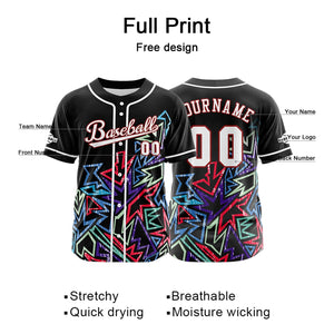 Camiseta de béisbol personalizada negra y roja con botones para hombre mujer adulto y joven Nombre número y logotipo impresos