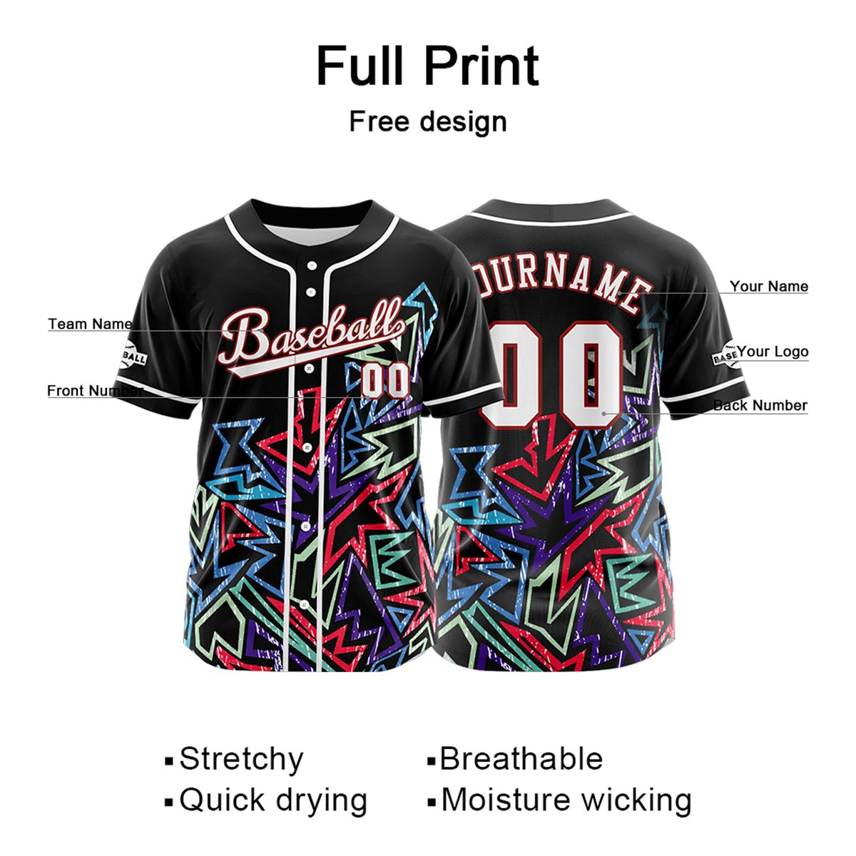 Camiseta de béisbol personalizada negra y roja con botones para hombre mujer adulto y joven Nombre número y logotipo impresos
