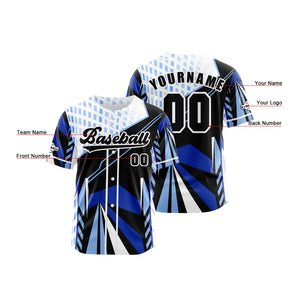 Camiseta de béisbol azul personalizada con botones para hombre mujer adulto y joven Estampado de nombre número y logotipo