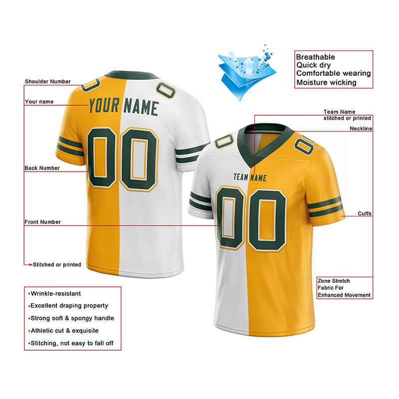 custom authentic split fashion football jersey green-yellow-white mesh