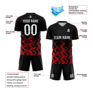 Conjunto personalizado de camiseta de fútbol negra y roja para niños y adultos