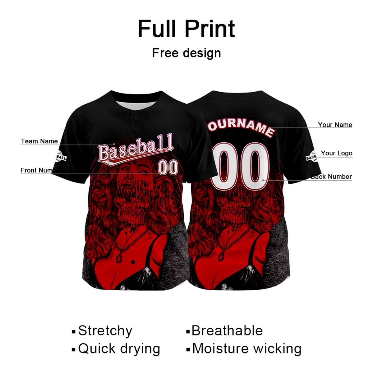 Camiseta de béisbol negra personalizada con nombre número y logotipo personalizados