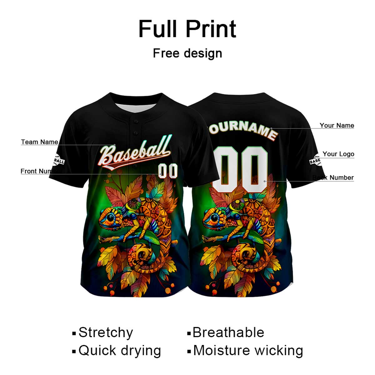 Camiseta de béisbol negra personalizada con nombre número y logotipo personalizados