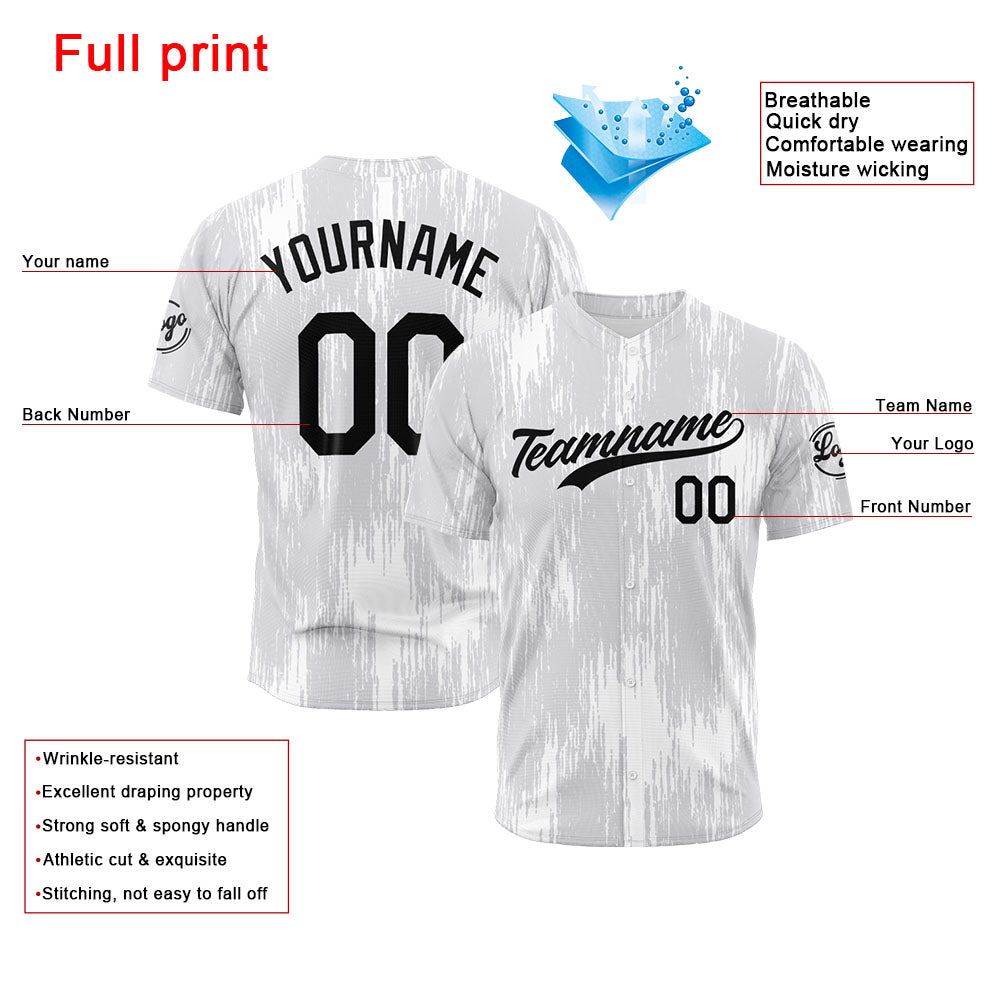 Camiseta de béisbol blanca con dise?o personalizado estampado completo