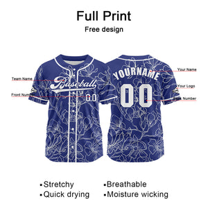 Camiseta de béisbol azul personalizada con nombre número y logotipo personalizados