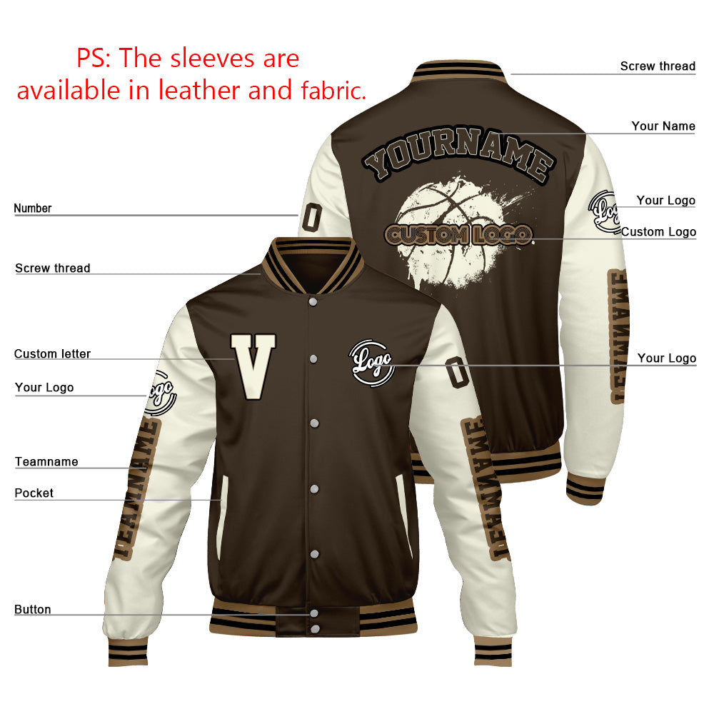 Chaquetas universitarias personalizadas color crema y marrón para hombres & mujeres y jóvenes & Chaquetas Letterman personalizadas