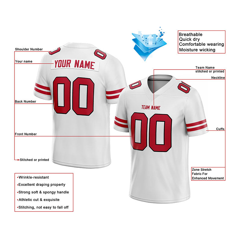 custom authentic football jersey white-red mesh