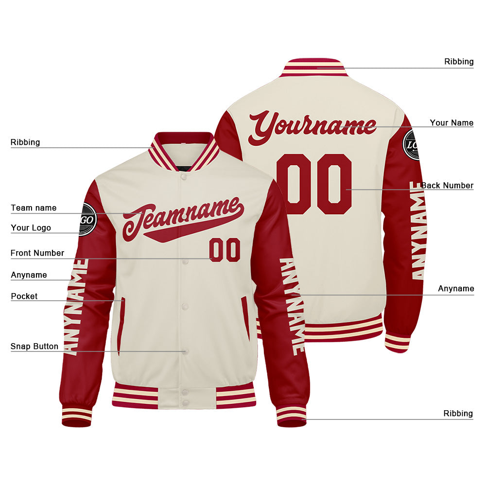 Chaquetas universitarias personalizadas de color rojo crema para hombres & mujeres y jóvenes & Chaquetas Letterman personalizadas