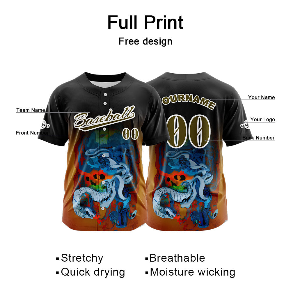 Camiseta de béisbol negra personalizada con botones para hombre mujer adulto y joven Nombre número y logotipo impresos