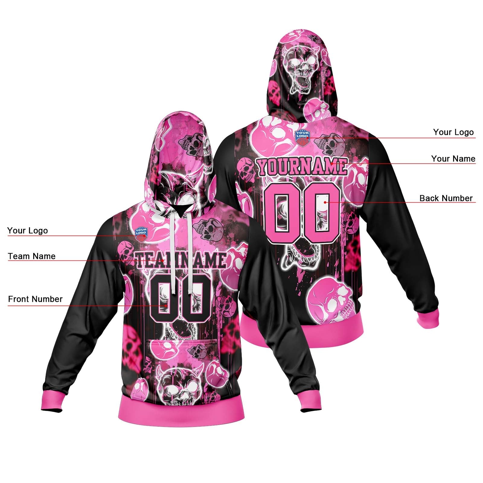 Sudadera con capucha degradada personalizada para hombre-mujer-niña o niño Imprime tu logotipo-nombre y número