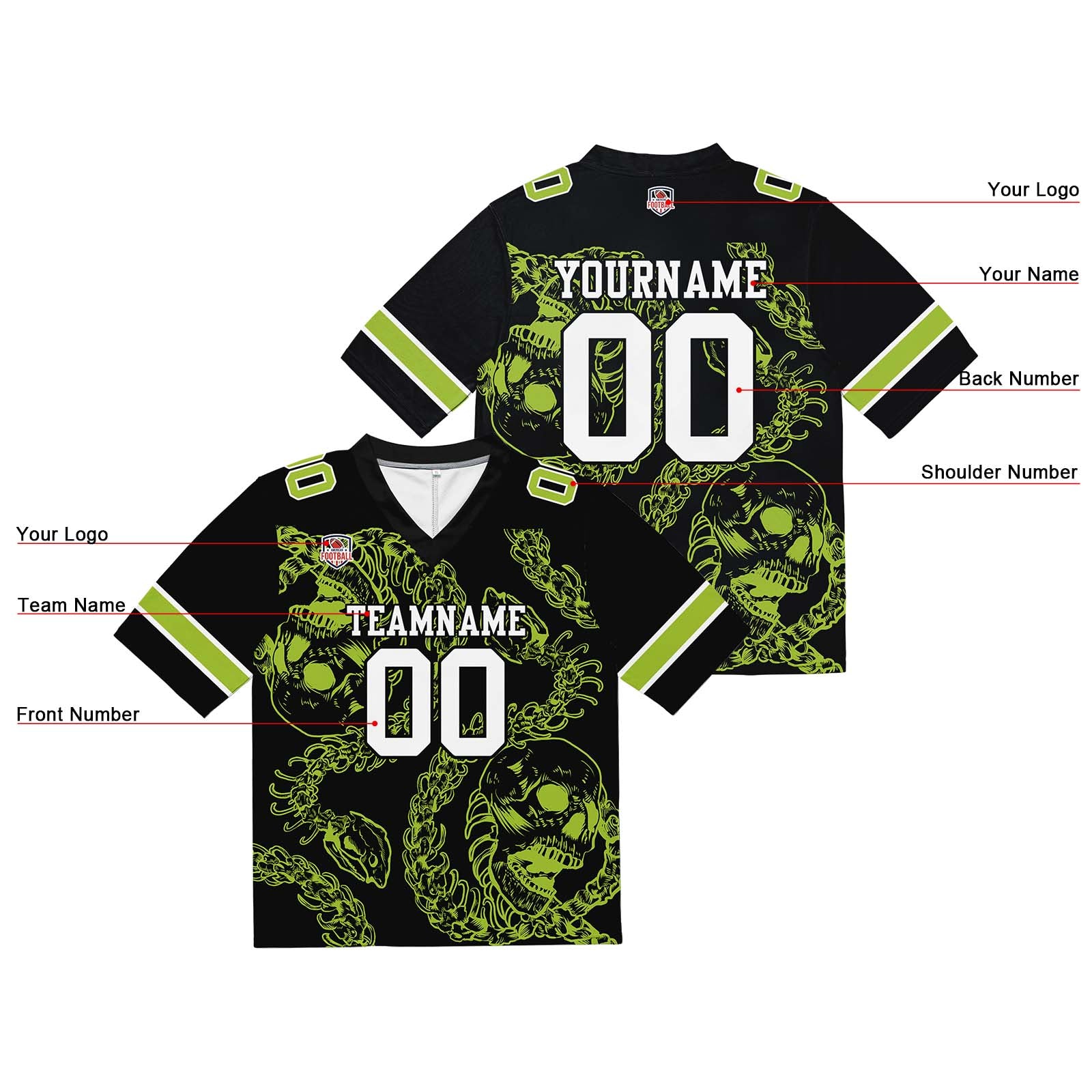 Camiseta de fútbol personalizada con nombre y número del equipo bordados y estampados-color verde lima