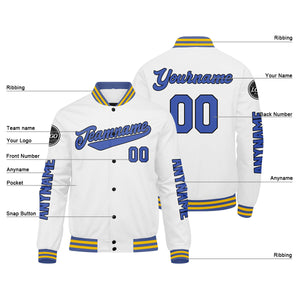 Chaquetas universitarias blancas y azules personalizadas para hombres & mujeres y jóvenes & Chaquetas Letterman personalizadas