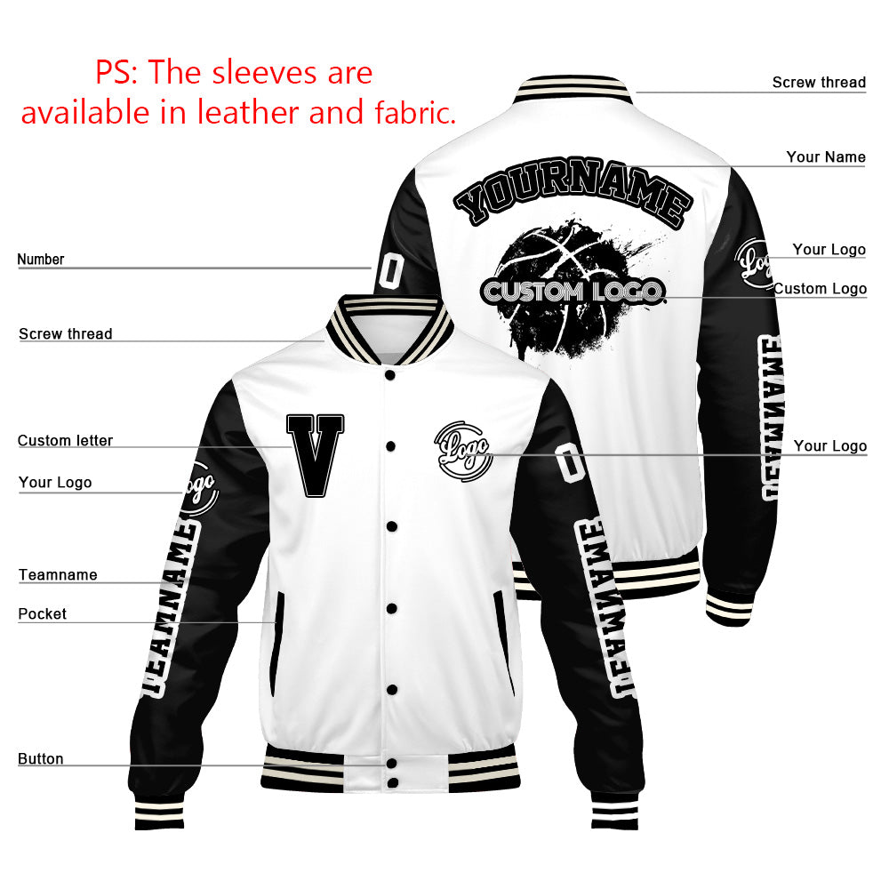 Chaquetas universitarias blancas y negras personalizadas para hombres & mujeres y jóvenes & Chaquetas Letterman personalizadas