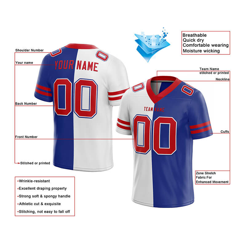 custom authentic split fashion football jersey gold-white-purple mesh