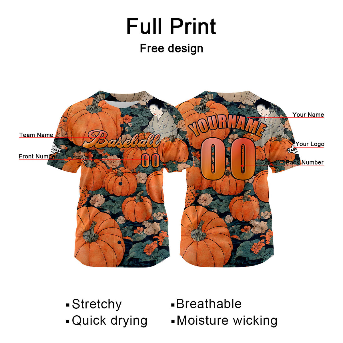 Camiseta de béisbol naranja personalizada con nombre número y logotipo personalizados