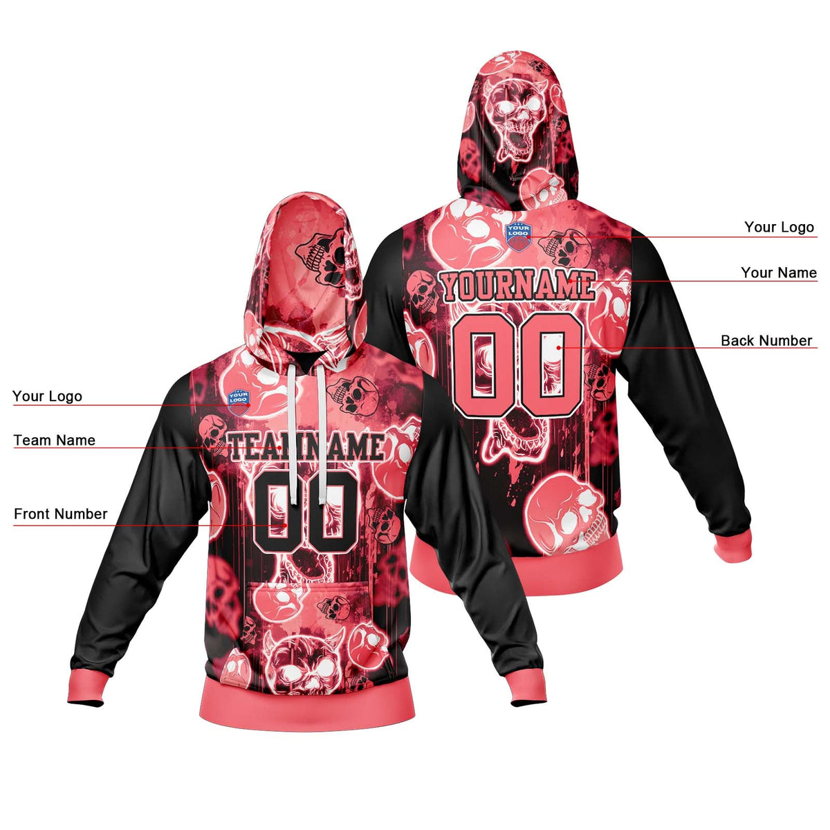 Sudadera con capucha degradada personalizada para hombre-mujer-niña o niño Imprime tu logotipo-nombre y número
