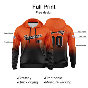 Sudadera con capucha personalizada con degradado para hombre-mujer-niña o niño Estampa tu logotipo-nombre o número en color naranja y negro