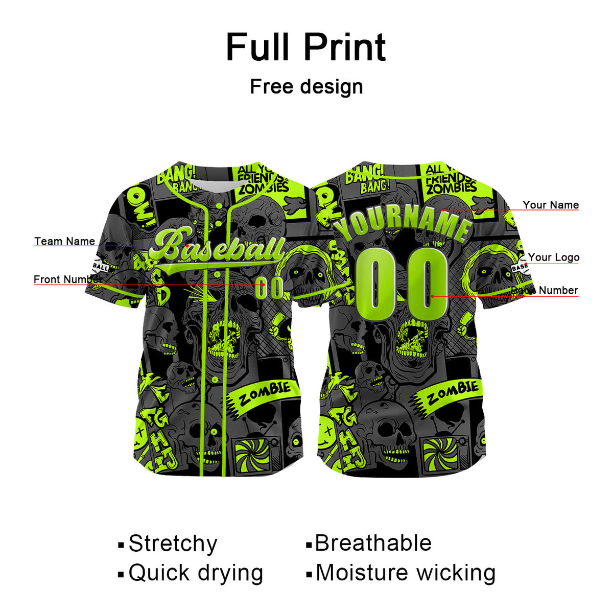 Camiseta de béisbol gris personalizada con nombre número y logotipo personalizados