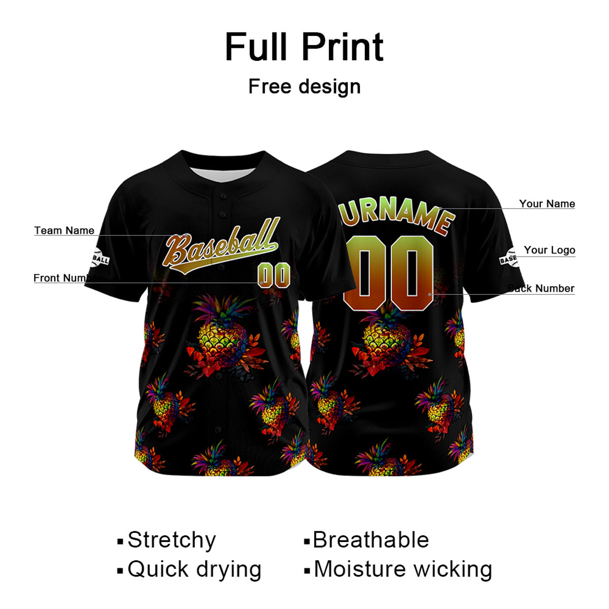 Camiseta de béisbol naranja personalizada con nombre número y logotipo personalizados
