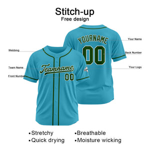 Camiseta de béisbol personalizada con diseño bordado & estilo hip hop & color azul claro y verde oscuro