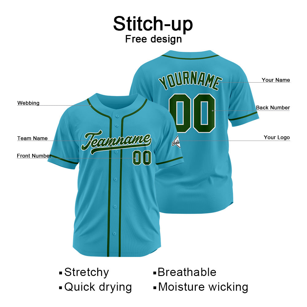 Camiseta de béisbol personalizada con diseño bordado & estilo hip hop & color azul claro y verde oscuro