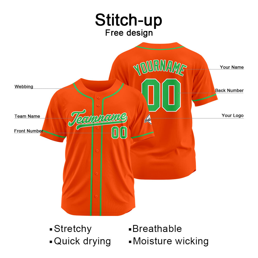 Camiseta de béisbol personalizada con diseño bordado & estilo hip hop & color naranja y verde