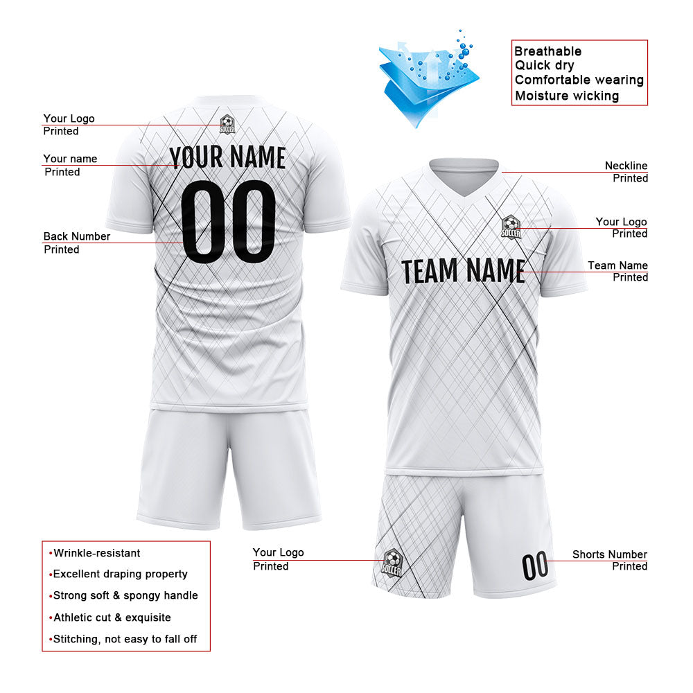 Uniforme de fútbol personalizado para niños y adultos & conjunto personalizado & camiseta blanca y negra