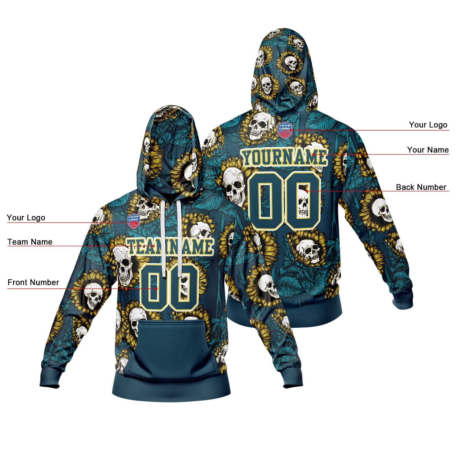 Sudadera con capucha degradada personalizada para hombre-mujer-niña o niño Imprime tu logotipo-nombre y número