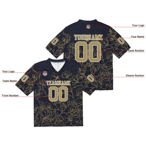 Camiseta de fútbol personalizada con nombre y número del equipo bordados-color negro y dorado