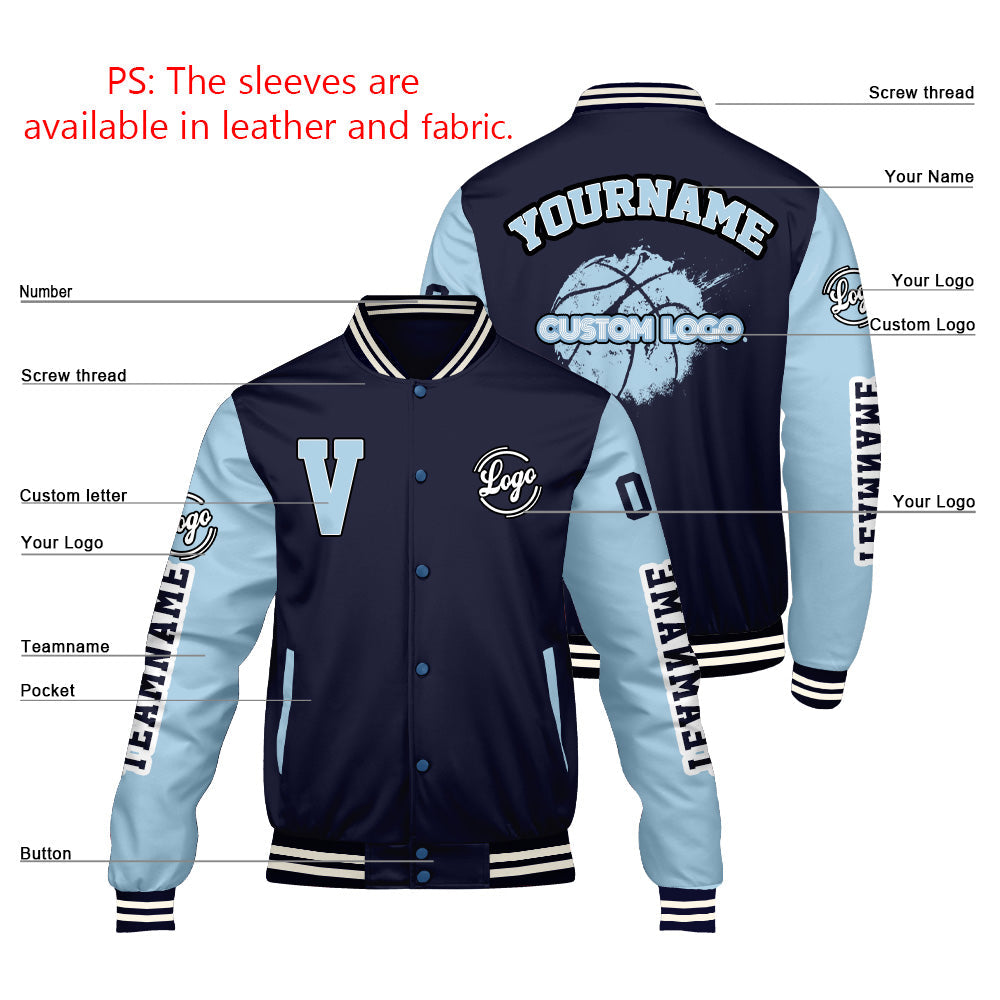 Chaquetas universitarias personalizadas azul marino con el león para hombres & mujeres y jóvenes & Chaquetas tipo letterman personalizadas