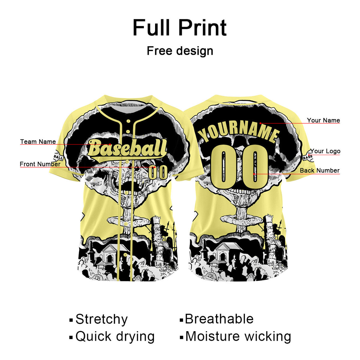 Camiseta de béisbol amarilla personalizada con nombre número y logotipo personalizados
