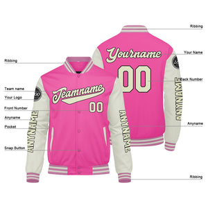 Chaquetas universitarias personalizadas color rosa crema para hombres & mujeres y jóvenes & Chaquetas Letterman personalizadas