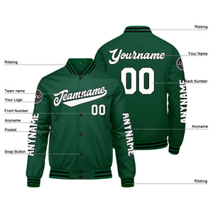 Chaquetas universitarias personalizadas en verde & negro y blanco para hombres & mujeres y jóvenes & Chaquetas Letterman personalizadas