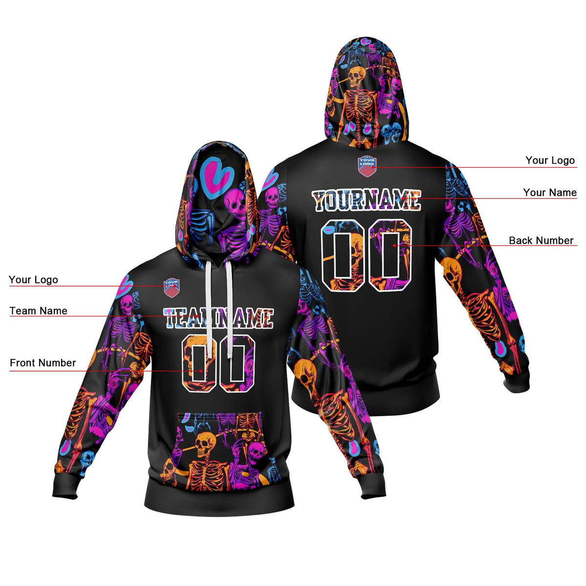 Sudadera con capucha degradada personalizada para hombre-mujer-niña o niño Imprime tu logotipo-nombre y número