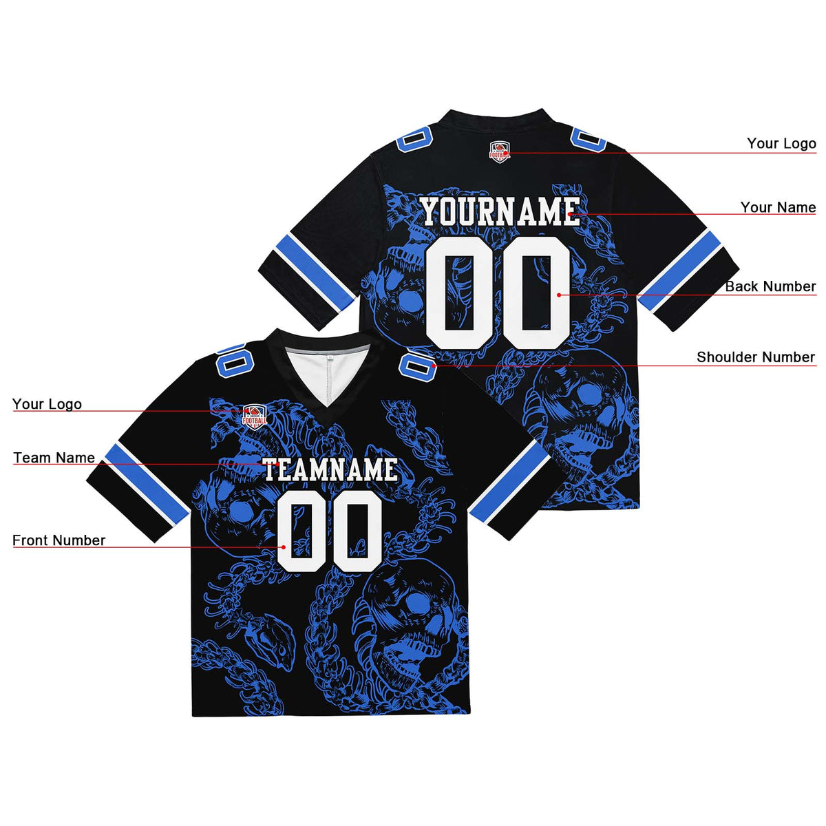 Camiseta de fútbol personalizada con nombre y número del equipo bordados y estampados-color azul hueso