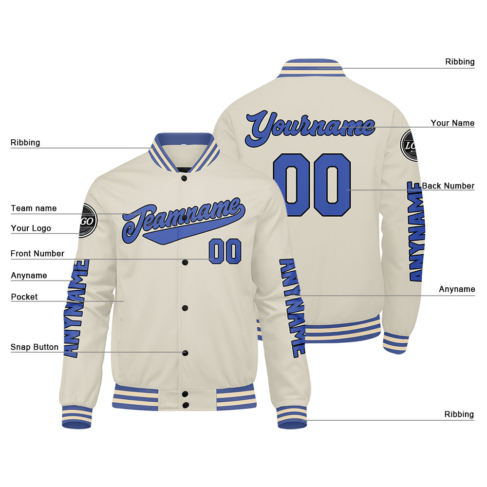 Chaquetas universitarias personalizadas color crema y azul para hombres & mujeres y jóvenes & Chaquetas estilo Letterman personalizadas