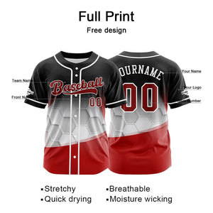 Camiseta de béisbol personalizada negra y roja con botones para hombre mujer adulto y joven Nombre número y logotipo impresos